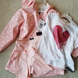 DKNY Girls 3 Piece Heart T-Shirt Hooded Vest and Pant Set
